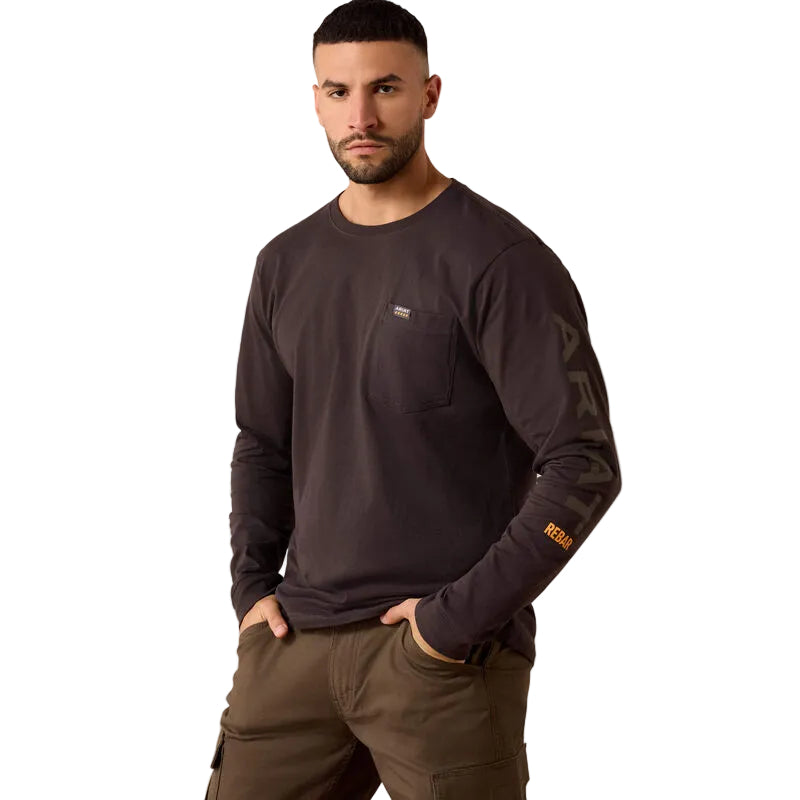 Rebar Cotton Strong Standard Logo Pocket LS T-Shirt- Licorice/Canteen