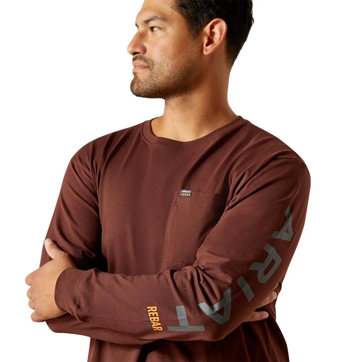 Cotton Strong Standard Logo Pocket TShirt LS- Bitter Chocolate/Charcoal