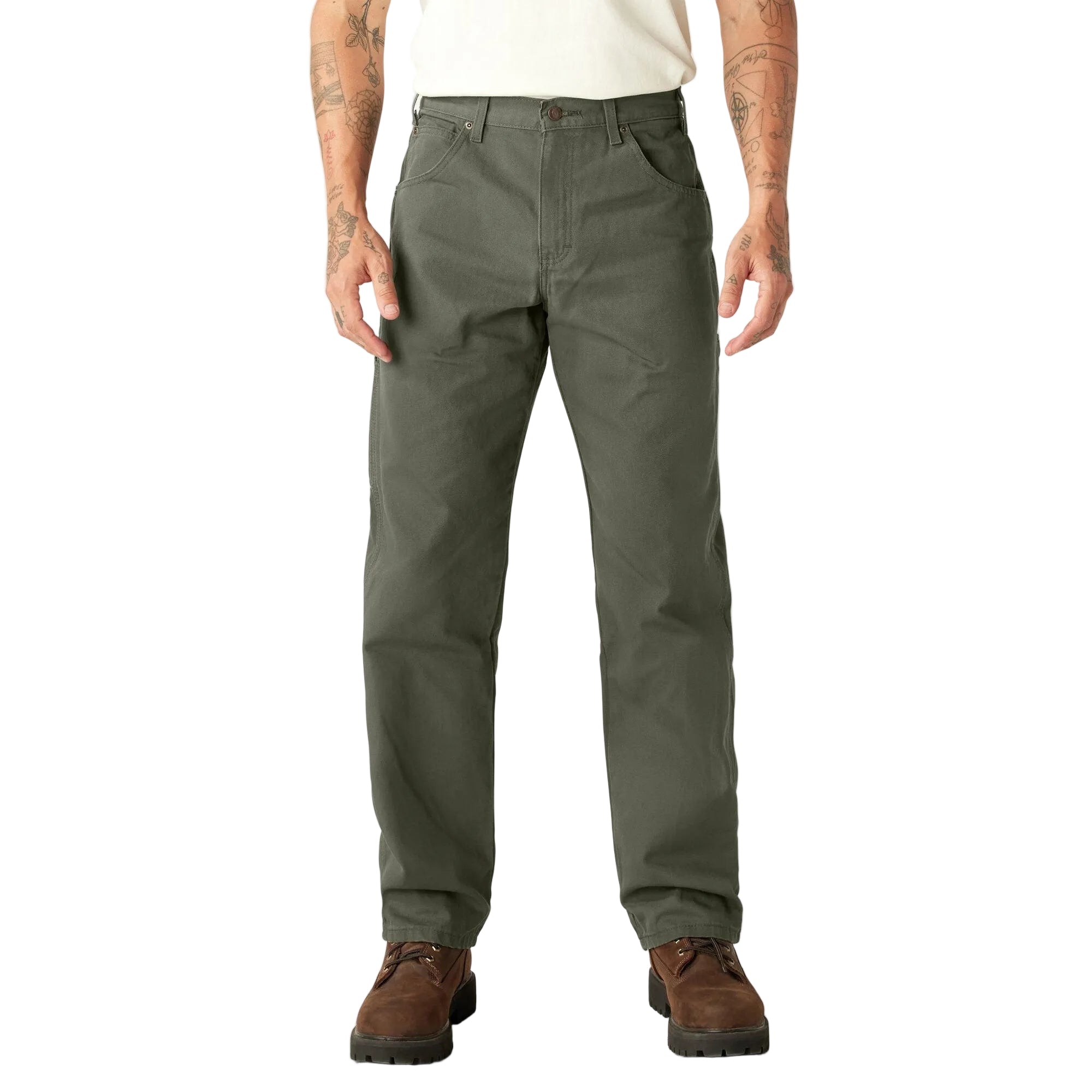 Relaxed Fit Heavyweight Duck Carpenter Pants, Rinsed Moss Green - Purpose-Built / Home of the Trades