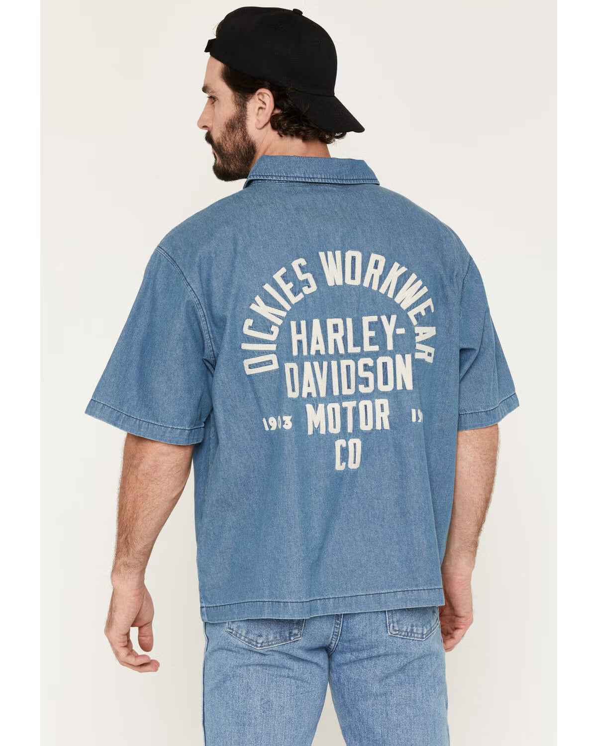 Dickies x Harley Davidson Boxy Chambray Work Shirt- Blue Chambray