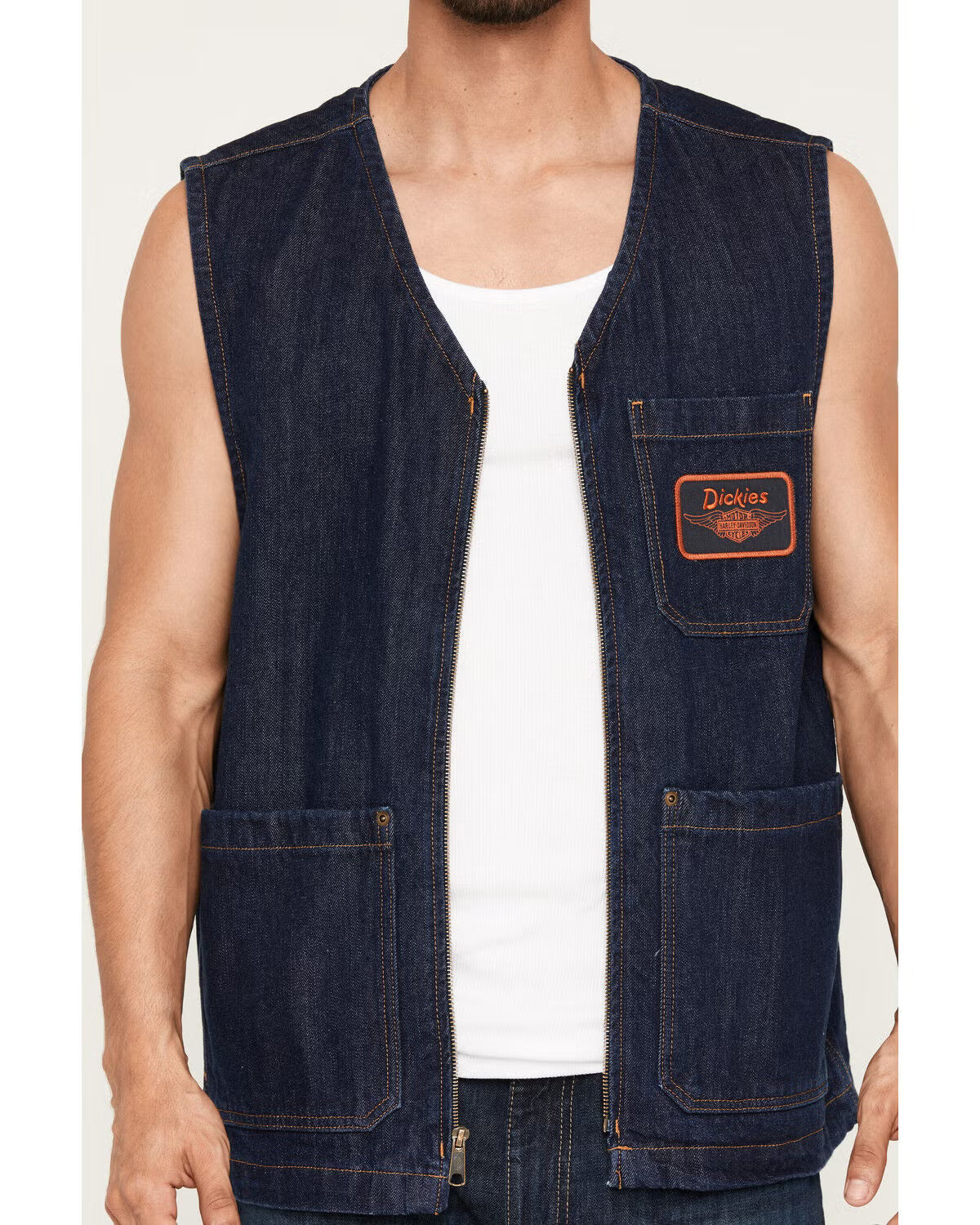 Dickies x Harley Davidson Denim Vest- Rinsed Indigo/ Blue