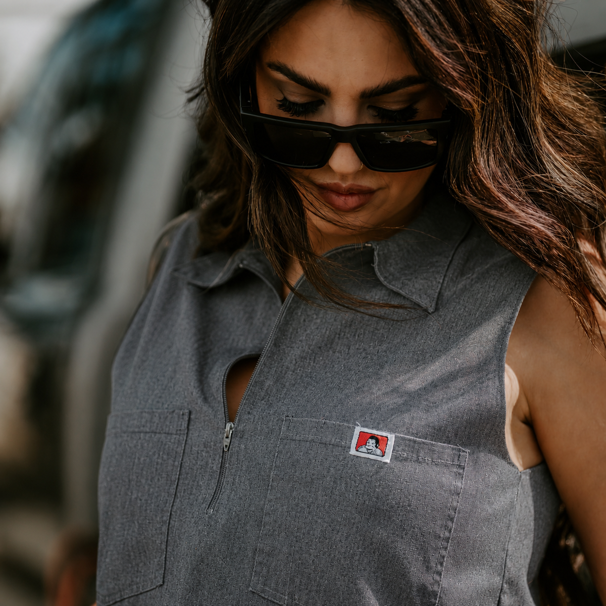 Women's cropped short sleeve work shirt by Ben Davis in charcoal heather, main product view