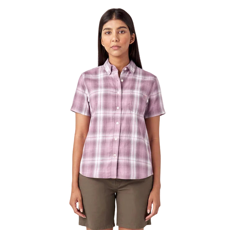 Women's Plaid Woven Shirt - Lilac Herringbone Plaid