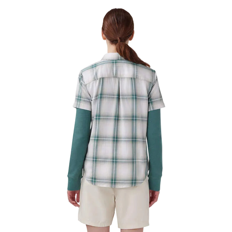 Women's Plaid Woven Shirt - Green Herringbone Plaid