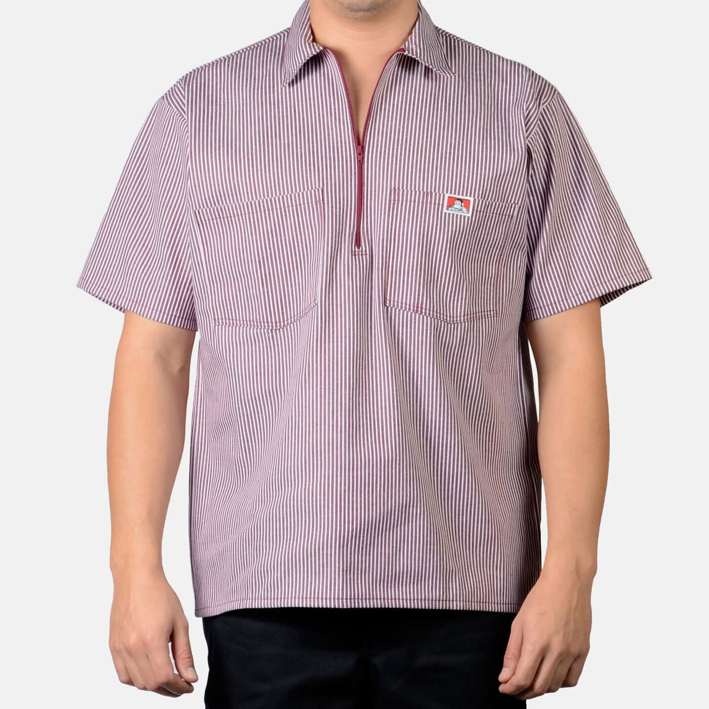 1/2 Zipper Short Sleeve Stripe - Burgandy - Purpose-Built / Home of the Trades - -