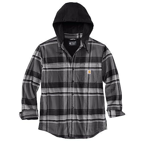 105938 - Rugged flex® relaxed fit flannel fleece lined hooded shirt jacket - Black /Shadow - Purpose-Built / Home of the Trades - -