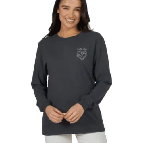 Women’s Heart Shark LS B.F. Tee- Charcoal