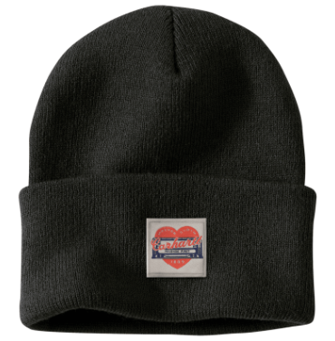 Women's Knit Heart Patch Beanie- Black