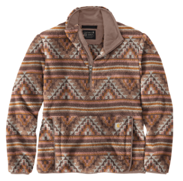 Women's LooseFit Fleece Pullover- B Yellowtail Mountain Print Dark Sepia