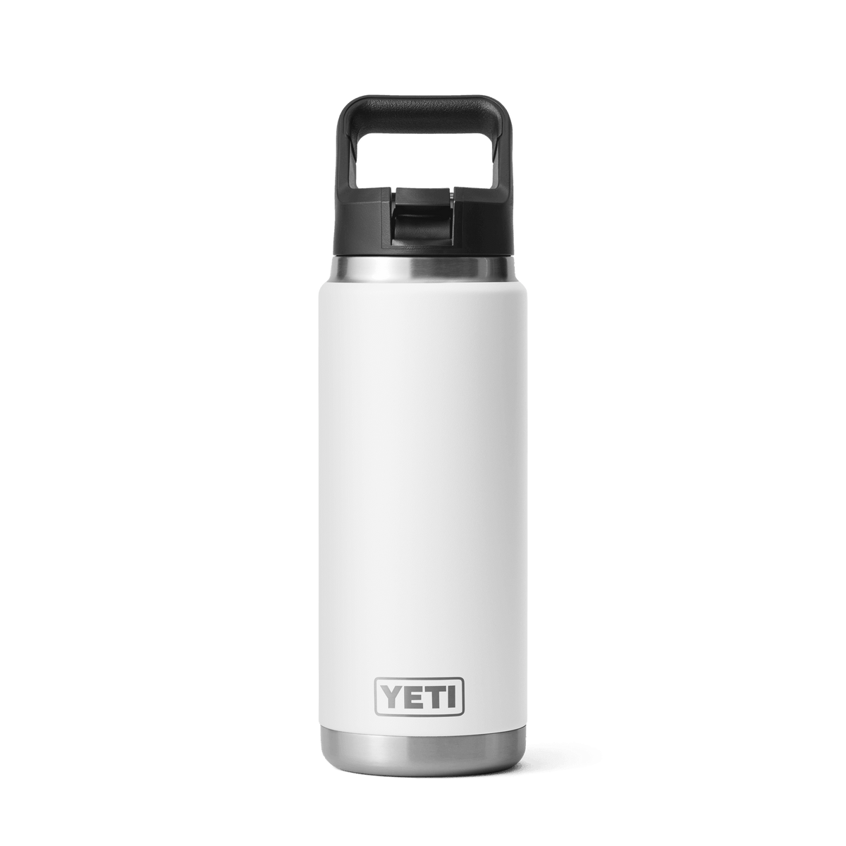 YETI Rambler 26 oz insulated water bottle in white with Straw Cap, front view