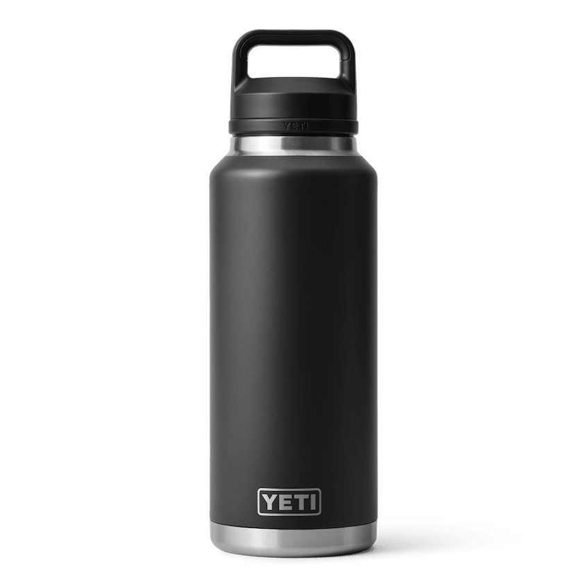 YETI Rambler 46 oz insulated water bottle in black with Chug Cap and carry handle