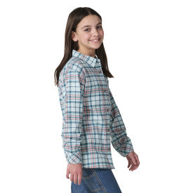 Youth Girls Long-Sleeve Pocket Flannel Shirt - Blue Haze