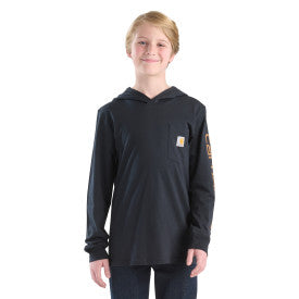 Youth Boys Long-Sleeve Hooded Graphic T-Shirt - Caviar Black