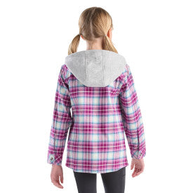 Youth Girls Long-Sleeve Flannel Button-Front Hooded Shirt - Crocus