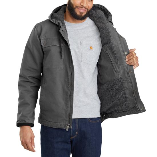 Men's Sherpa-Lined Utility Jacket - Relaxed Fit - Washed Duck - Gravel