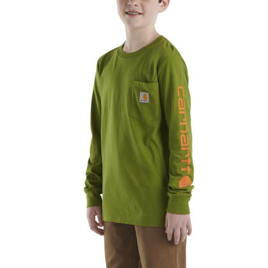 Carhartt boys long-sleeve graphic pocket t-shirt in calla green