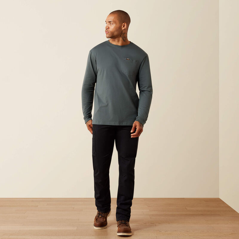 Rebar Cotton Strong Standard Logo Pocket LS T-Shirt- Steel Green