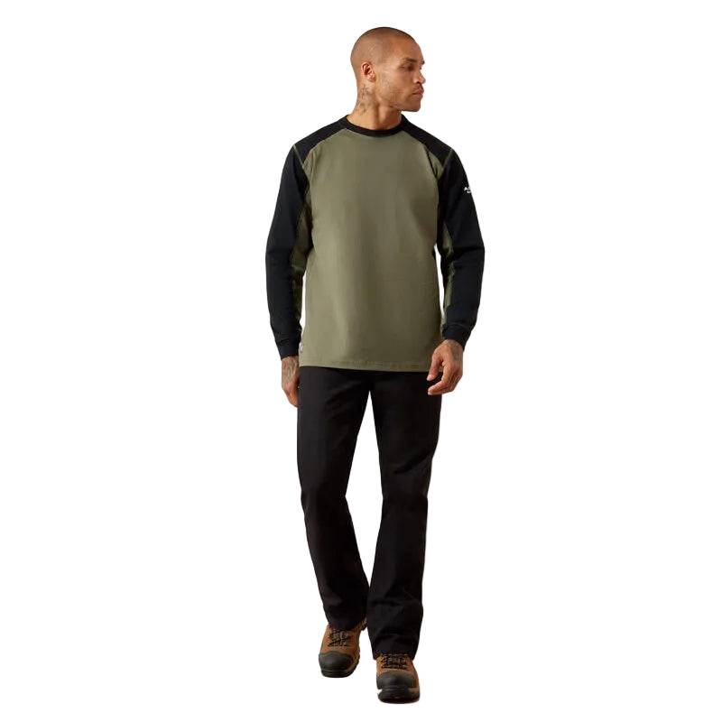 FR Colorblock Baseball Long Sleeve T-Shirt-Dark Sage/Black