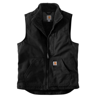 Washed Duck Sherpa Lined Mock Vest - Black