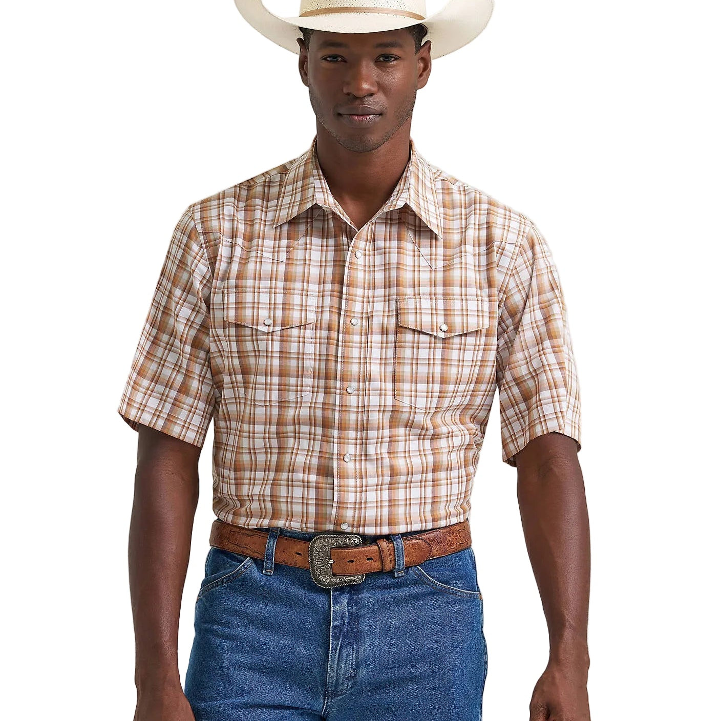 Wrangler® Wrinkle Resist Short Sleeve Shirt- Hay Brown