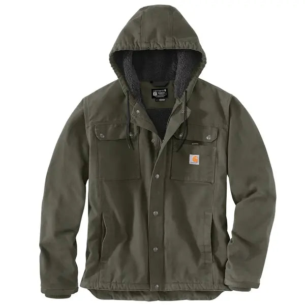 Men's Sherpa-Lined Utility Jacket - Relaxed Fit - Washed Duck, Moss