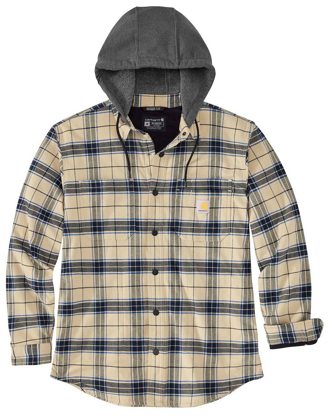 Rugged Flex Relaxed Fit Flannel Fleece Lined Hooded Shirt Jacket - Oat Milk