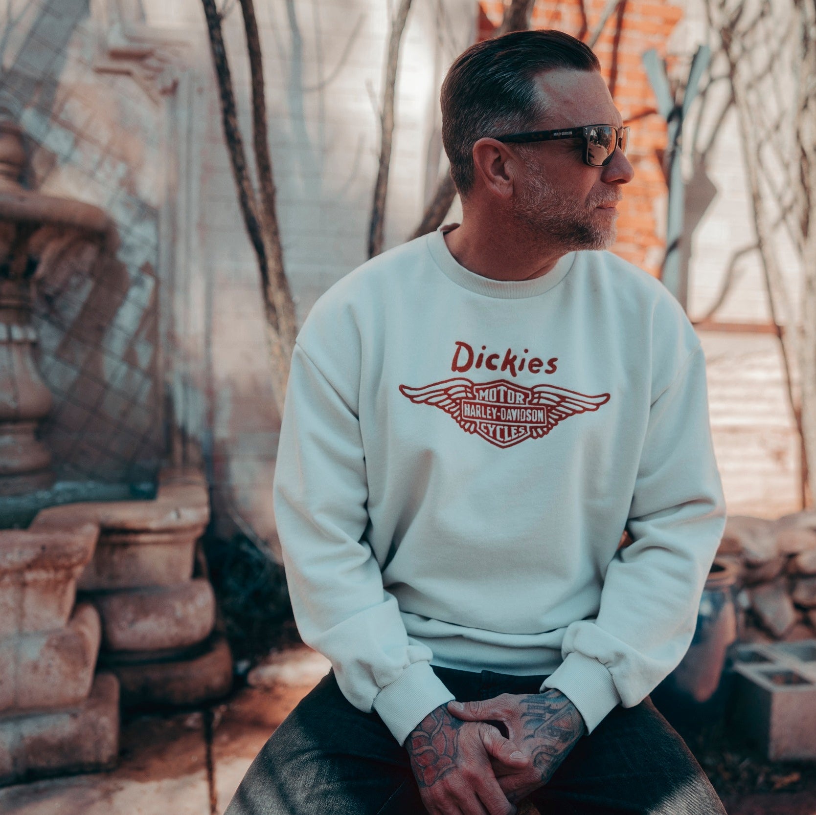 Dickies x Harley Davidson Boxy Fit Crew Sweatshirt-Bone