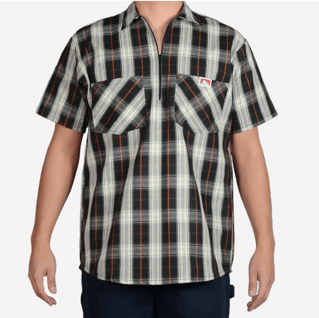 1/2 Zipper Short Sleeve Plaid - Black & Cream - Purpose-Built / Home of the Trades -  - 