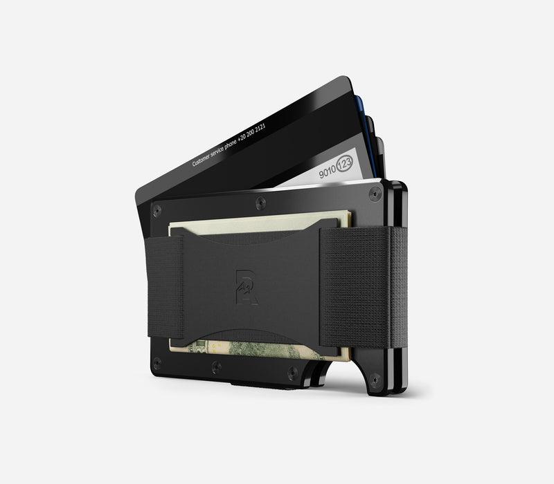 Aluminum | Royal Black Minimalist Wallet - Cash Strap -  - 