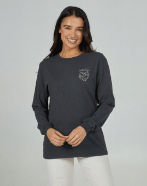 Women’s Heart Shark LS B.F. Tee- Charcoal