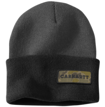 Knit Cuffed Camo Patch Beanie- Shadow