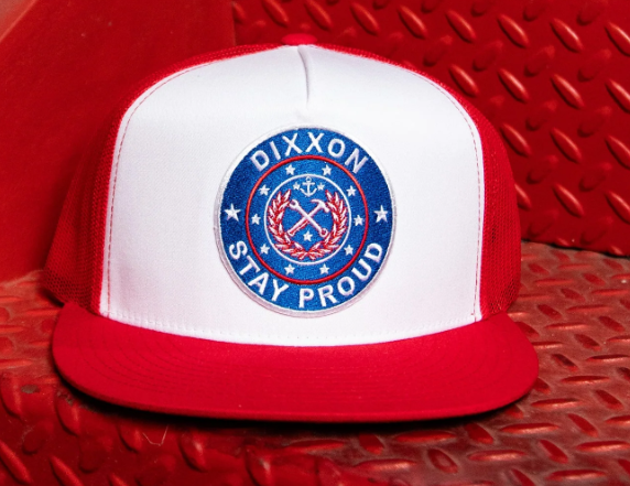 Stay Proud Flat Bill Trucker Snapback, Red & White
