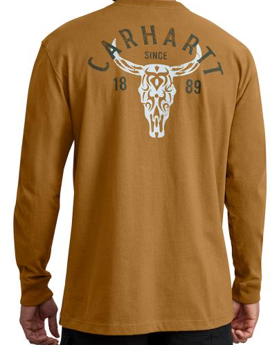 Loose Fit HW L/S Pocket Longhorn Graphic Tee- C. Brown