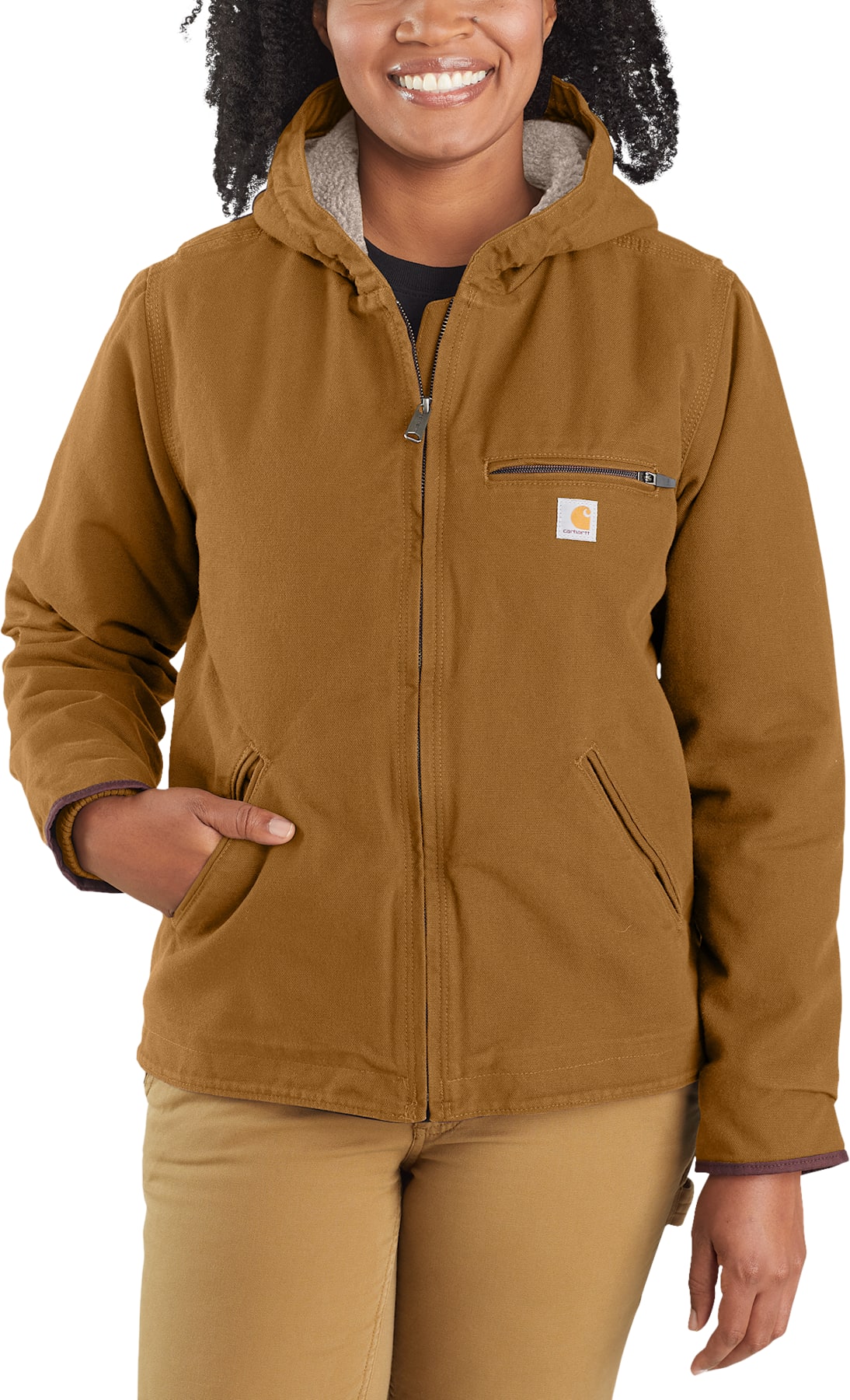 Women's Washed Duck Jacket Sherpa Lined - Brown