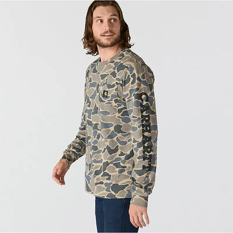 Relaxed Fit HW L/S Pocket Logo Graphic Tee- Khaki/Camo