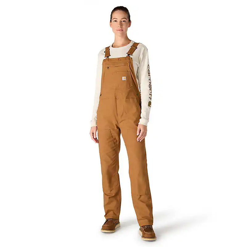 Women's Rugged Flex Loose Fit Canvas Bib Overall - Carhartt Brown