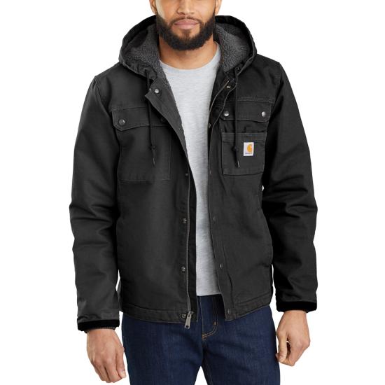 Men's Sherpa-Lined Utility Jacket - Relaxed Fit - Washed Duck, Black
