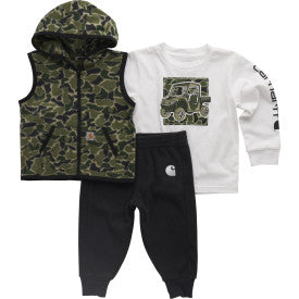 Infant/Toddler Boys Long-Sleeve T-Shirt, Camo Vest and Pant Set - Green Duck Camo