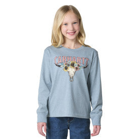 Youth Girls Long-Sleeve Steer T-Shirt - Hydro Heather
