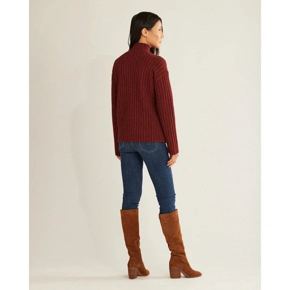 Women's Oversized Turtleneck Sweater- Berry
