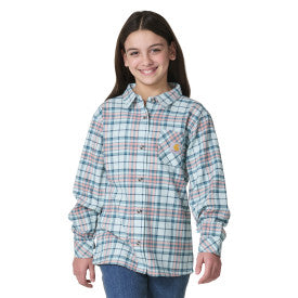 Youth Girls Long-Sleeve Pocket Flannel Shirt - Blue Haze