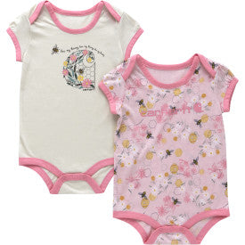 Infant Girls Short Sleeve Bee Print 2Pc. Bodysuit Set - Turtle Dove
