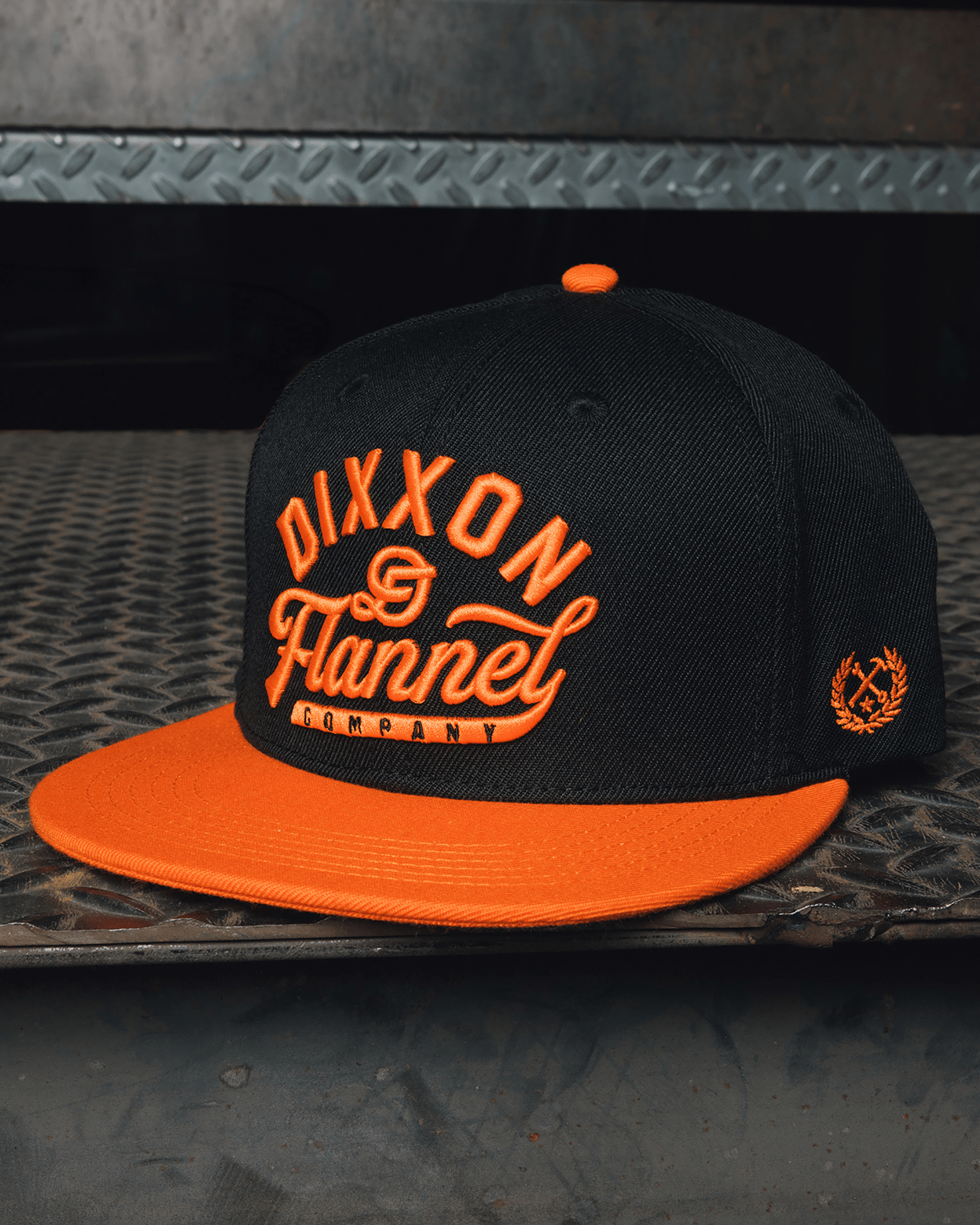 Orange Pastime Flat Bill Snapback - Black