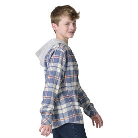 Youth Boys Long-Sleeve Flannel Button-Front Hooded Shirt - China Blue