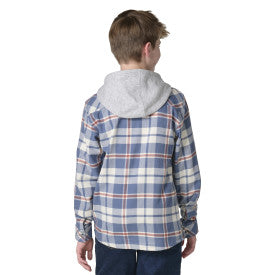 Youth Boys Long-Sleeve Flannel Button-Front Hooded Shirt - China Blue
