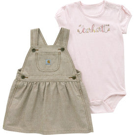 Infant Girls Short Sleeve Bodysuit and Chambray Jumper Set - Carhartt Brown