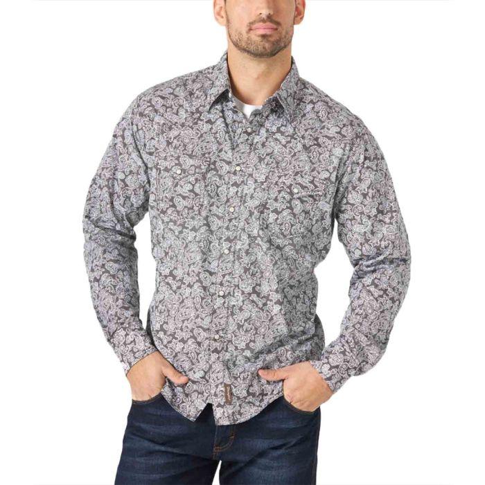 Retro Premium Long Sleeve Print Shirt - Charcoal Paisley - Purpose-Built / Home of the Trades