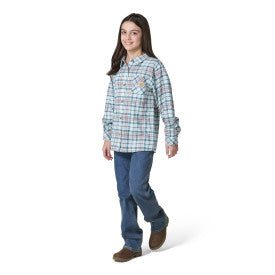 Youth Girls Long-Sleeve Pocket Flannel Shirt - Blue Haze