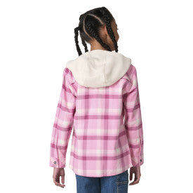 Youth Girls Long-Sleeve Hooded Pocket Flannel Shirt - Cashmere Rose