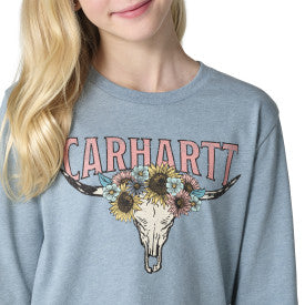 Youth Girls Long-Sleeve Steer T-Shirt - Hydro Heather